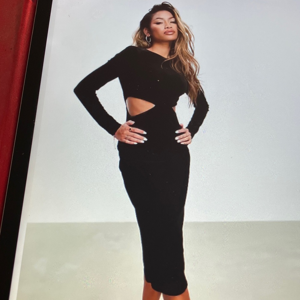 FRENCH CONNECTION black velvet cut out dress NWT
